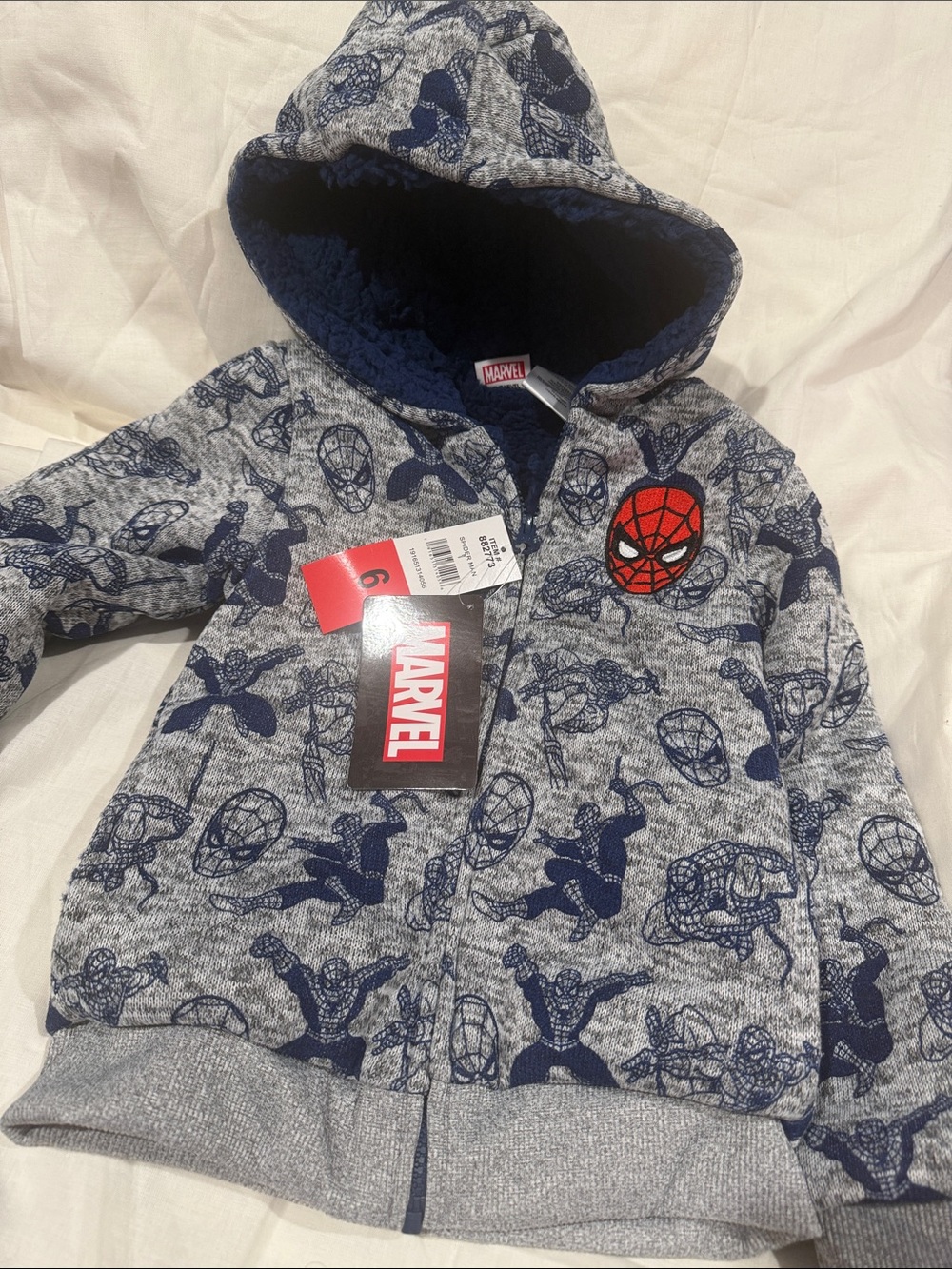 Marvel Kids Gray & Navy Spider-Man Hoodie NWT SZ 6
